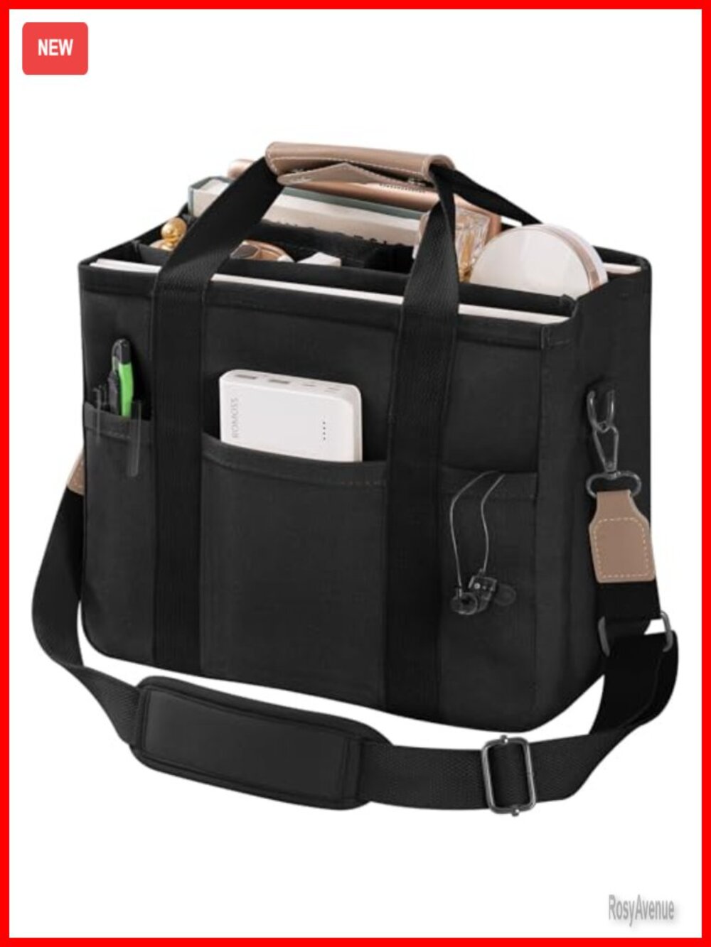 Canvas Tote Bag with Multi Pockets Crossbody Adjustable Strap